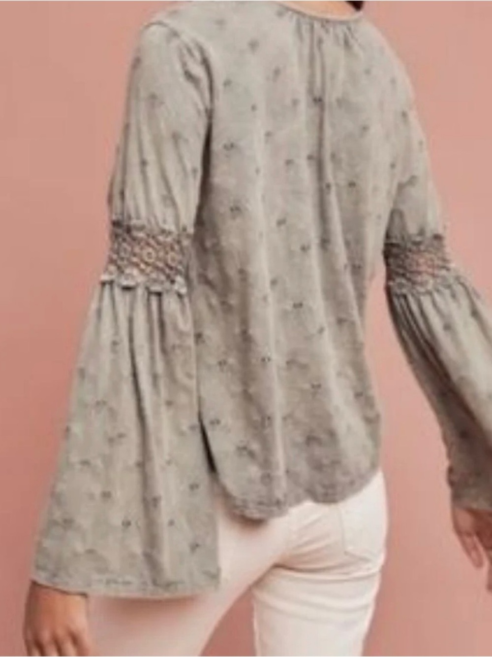 Anthropologie Eri + Ali 100% Cotton Bell Sleeve Crochet-Accent Top Like New S - Picture 8 of 9